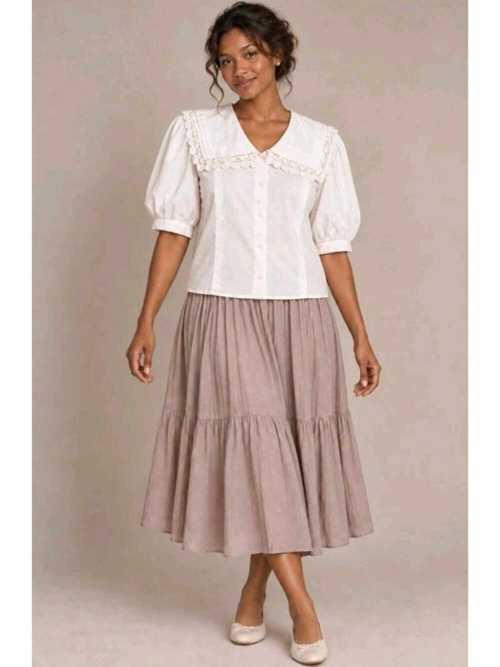 Vtg Worthington Blouse Puff Sleeve Lace Collar Cottagecore Romantic L Coquette